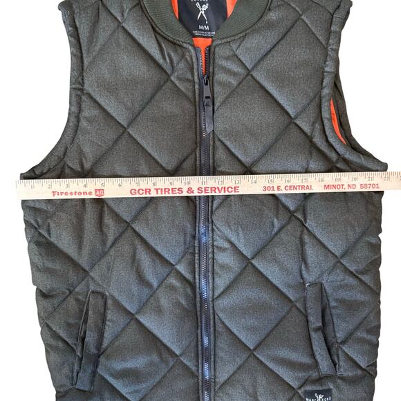 Marc Ecko Cut & Sew Vest Size Medium Brown Quilted Orange Lining Full Zip - Picture 7 of 10